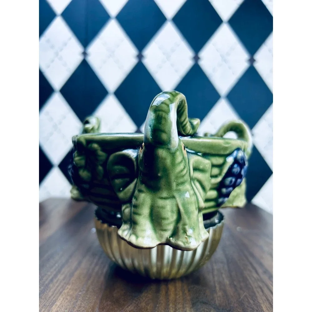 Vintage Elephant Candy Dish Green Ceramic Trinket Bowl Grape Relief Decor - Picture 8 of 17